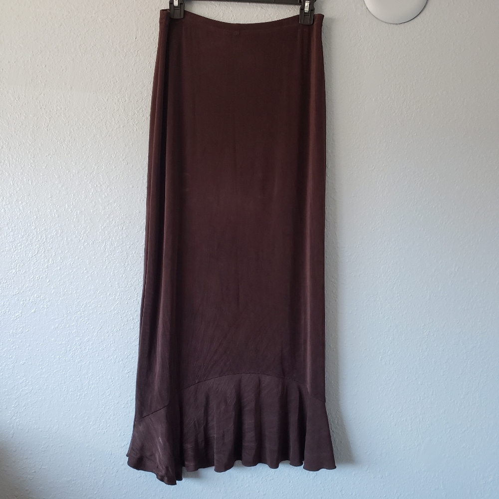 Women's Maxi Skirt in Deep Brown with Flounce Hem